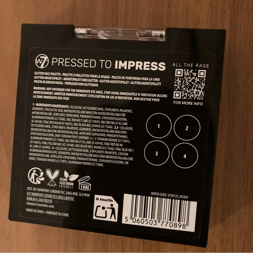 W7 Pressed to Impress Glitter Eyeshadow Palette NWT